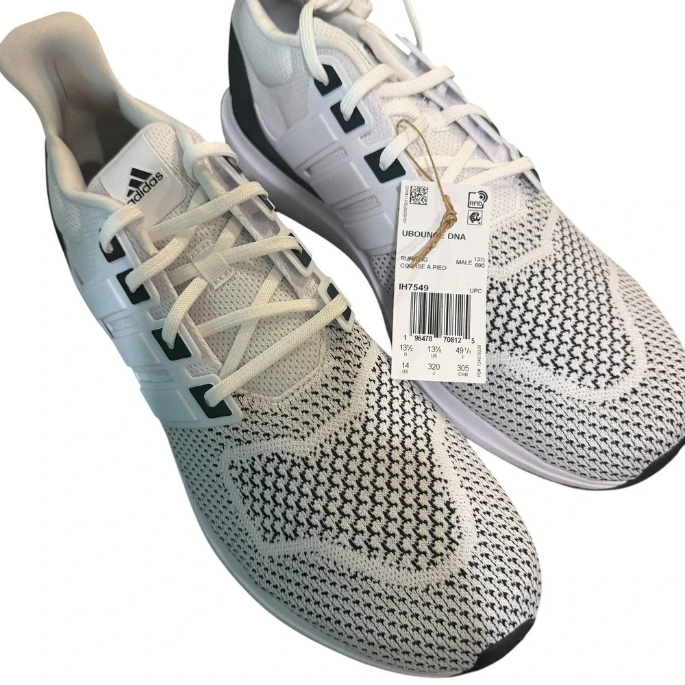 adidas UBOUNCE DNA Running Shoes Men Size 14 White Black New IH7549